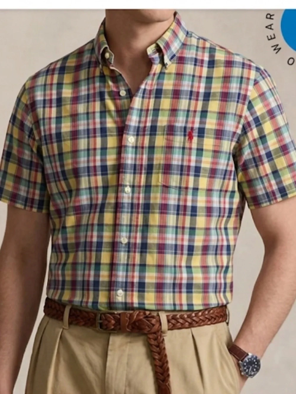 Polo Ralph Lauren L Short-Sleeve Yellow madras Plaid Button-Down oxford shirt